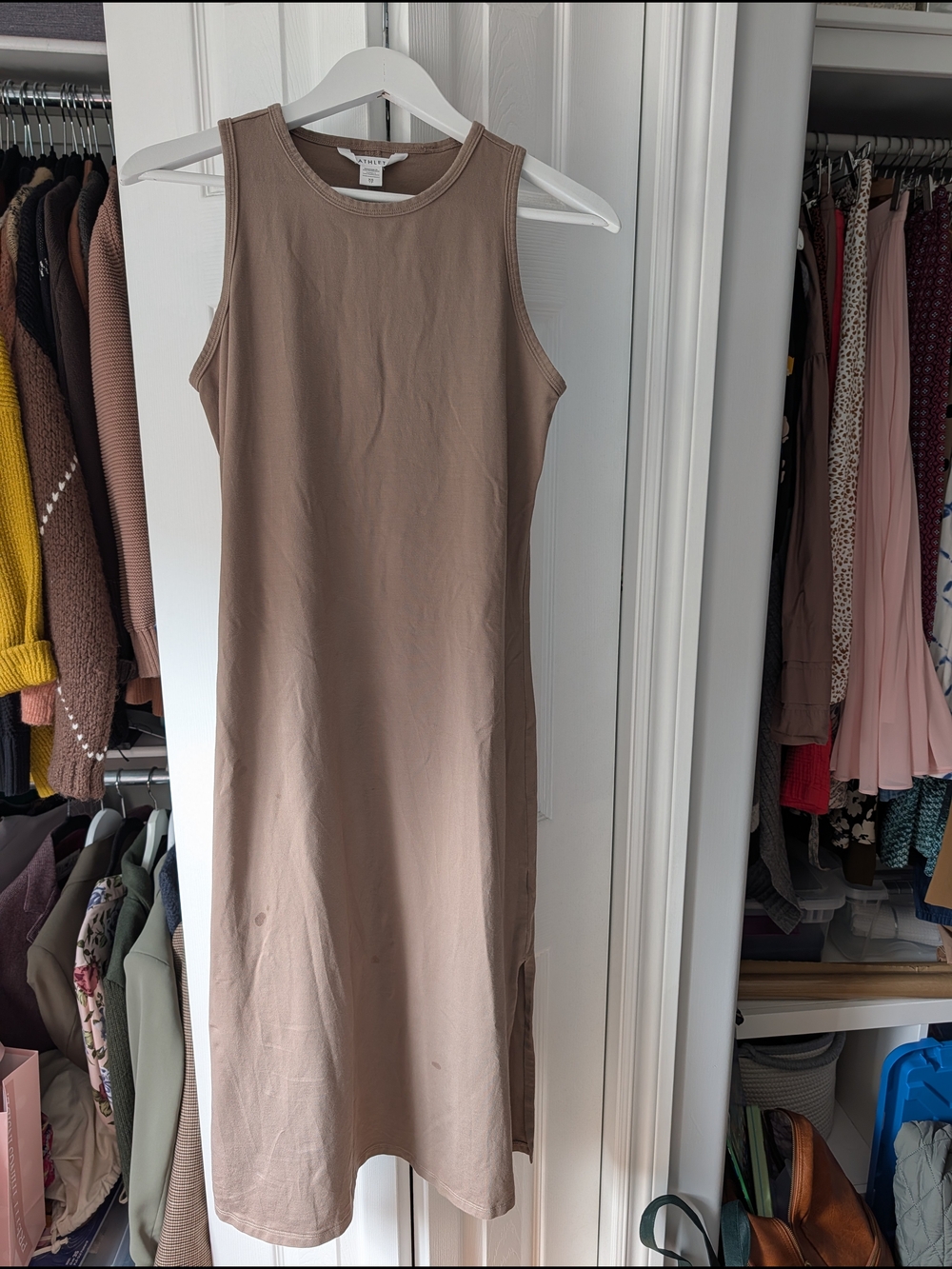 Athleta Taupe Sleeveless Midi Tank Dress